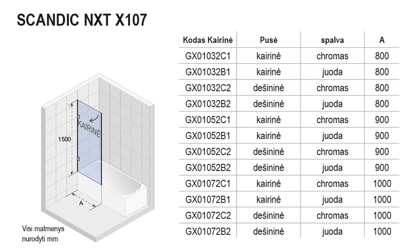 Dušo durys į nišą Riho Scandic NXT X107
