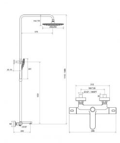Vonios/dušo stovas Termo 300 su termostatiniu maišytuvu ir dušo komplektu Ravak TE 092.00/150