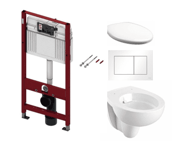 Komplektas Tece universalus WC modulis su tvirtinimo varžtais + Kolo Rekord klozetas su baltos spalvos vandens nuleidimo mygtuku TeceNow