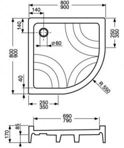 Akrilinis dušo padėklas Roltechnik Hawaii P 90-90 cm