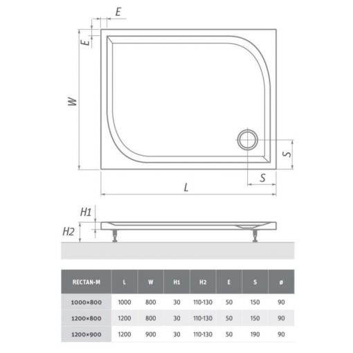 Dušo padėklas Roltechnik Rectan-M 100-80 cm